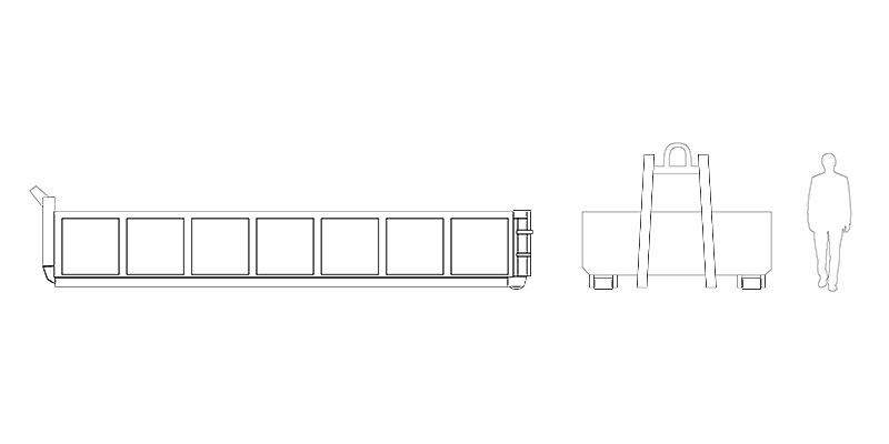 Schematische Abbildung des Abrollcontainers 12 m³