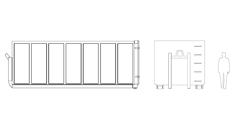 Schematische Abbildung des Abrollcontainers 34 m³